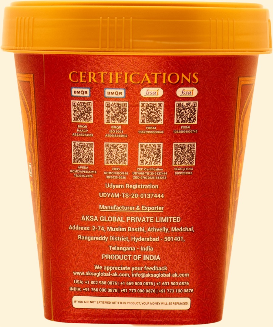 Side of the jar: certifications, QR codes and manufacturer details